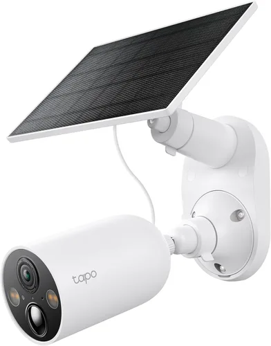 TP-Link Tapo SolarCam 2K, cámara de batería para exteriores con base de panel solar, cámara inalámbrica, 2K QHD, FOV súper amplio de 150°, detección