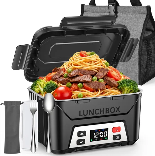 EAST OAK Caja de almuerzo eléctrica inalámbrica para adultos, caja de almuerzo autocalentable recargable de 5.5 tazas - Calentamiento automático,