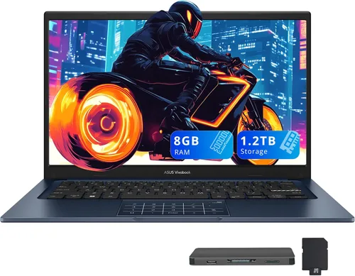 ASUS Vivobook 14 - Laptop Full HD de 14 pulgadas, Intel Core i3 1315U, 8 GB de RAM, 1.2 TB de almacenamiento (256 GB SSD+1 TB Docking Station Set),