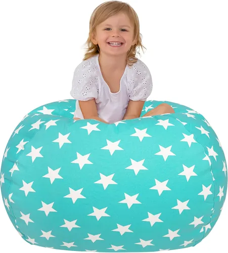 Aubliss - Silla de almacenamiento para peluches en forma de puf (Estrella Aqua, Mediana (32"))