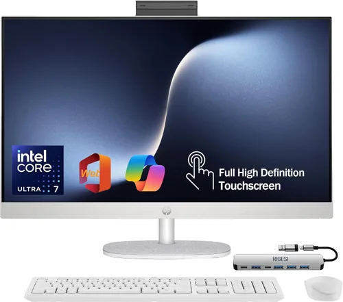 HP Pantalla táctil FHD de 27 pulgadas todo en uno: todo para trabajar, Intel Core Ultra 7 155U, 16 GB DDR5, 1 TB SSD, oficina web gratuita, HDMI y