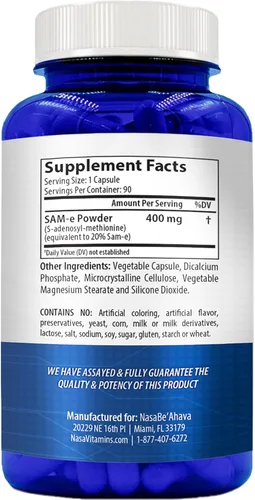 Vista 2 de SAM-E Suplemento de 400 mg Fácil absorción S-adenosil-L-metionina SAM-e 400mg para suplemento de apoyo óseo y estado de ánimo Fabricado