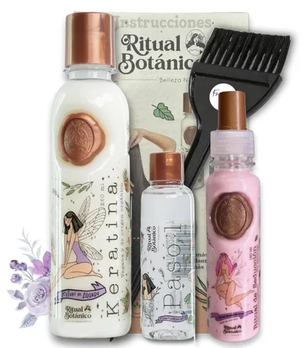 Keratina Ritual Botanico 250ML & Termo Protector 120ML Incluye Cepillo Aplicador y Manual de Instrucciones | Alisado Progresivo Organico Vegano Sin